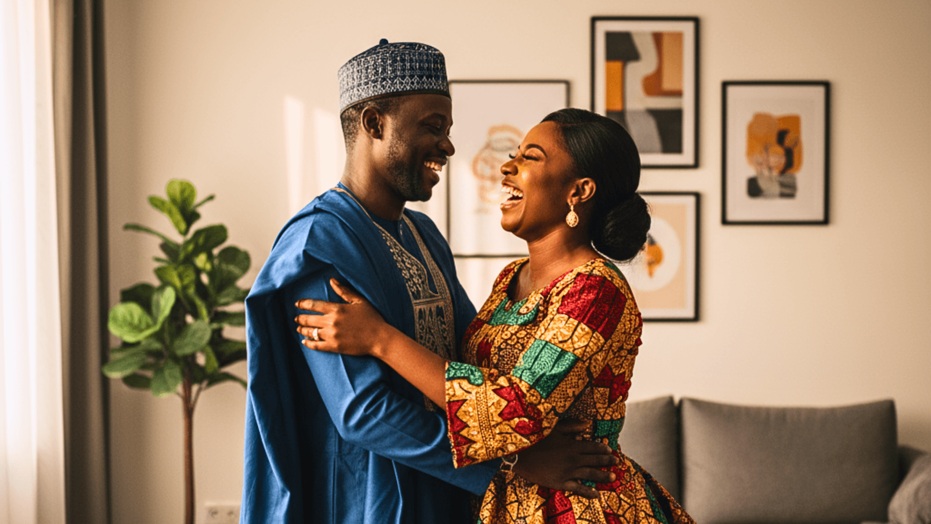 Happy Nigerian couple in their new home